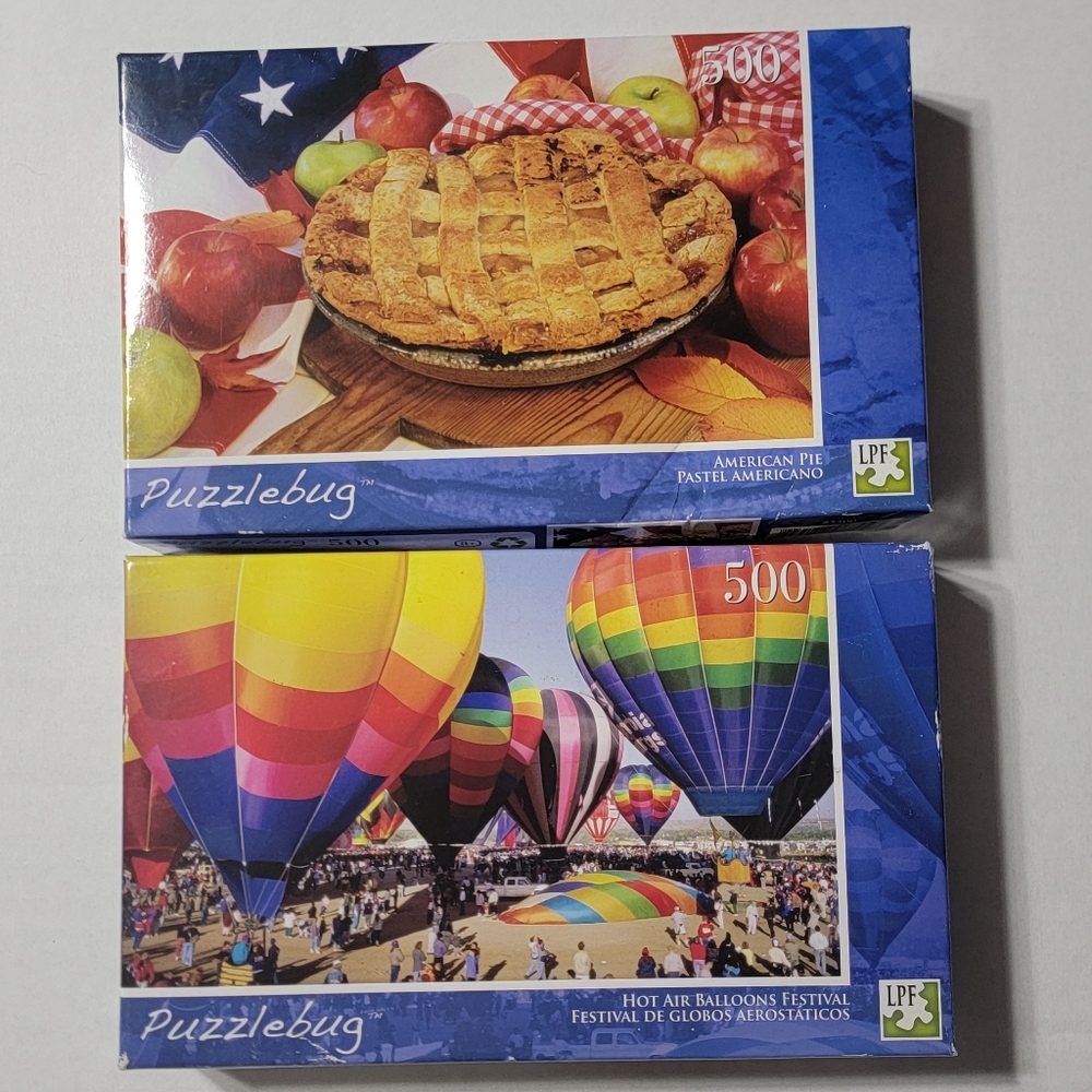 Puzzlebug Jigsaw Lot of 2 Puzzles 500 pieces New, American Pie‎ And Air Balloons